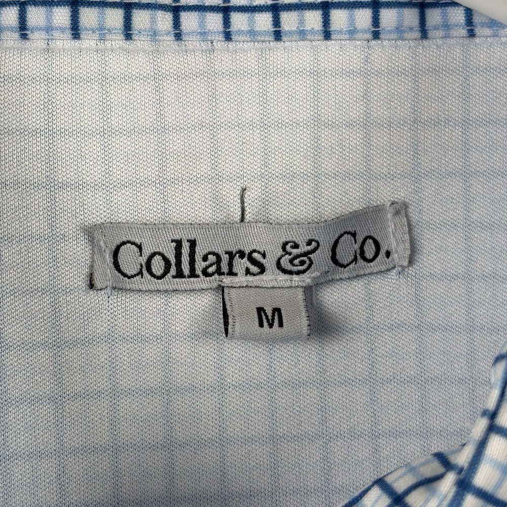 Collars Co Polo Shirt Mens Medium White Blue Windowpane Plaid Dress Collar - Picture 6 of 7
